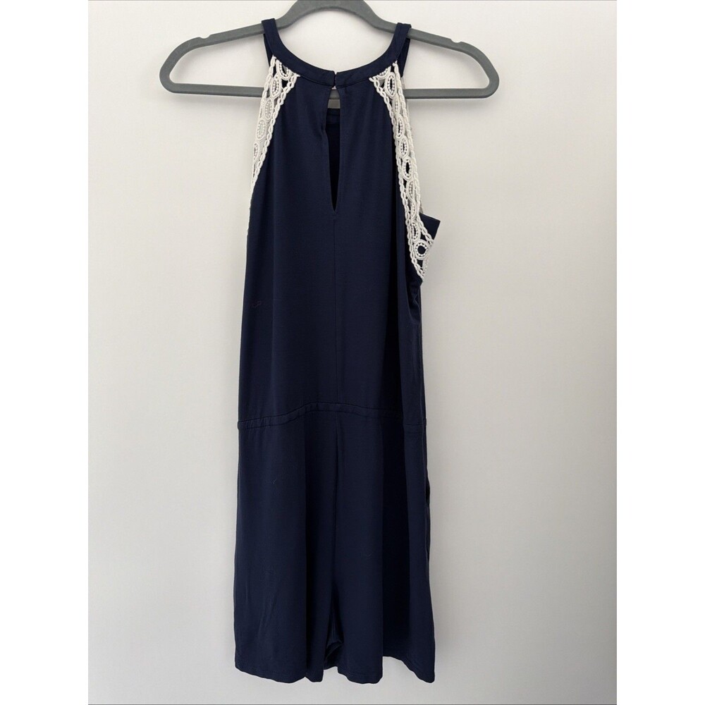 Lilly Pulitzer Romper Lala Resort Navy Blue Crochet Trim Sz S Coastal Vacation - Picture 3 of 12